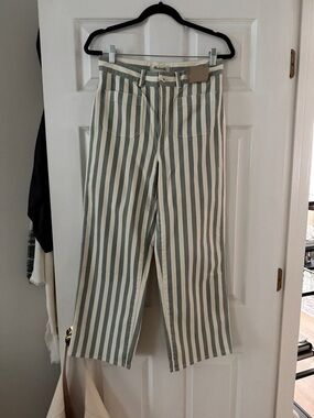 Madewell Striped High-Waist Wide Leg Pants - Sage & White